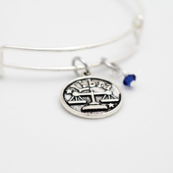 September Libra Adjustable Charm Bangle - Handmade Zodiac Bracelet - Picture 9 of 12